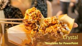  Presentation with octopus - Slide set with woman-eat-famous-taiwanese-snacks background and a tawny brown colored foreground