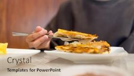  Presentation with dumpling - Slide deck consisting of woman-eat-grill-dumpling background and a  colored foreground