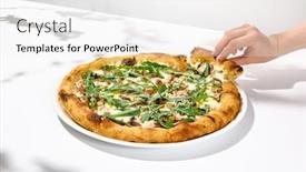  Presentation with italian food - Presentation design having woman-eat-italian-pizza background and a white colored foreground