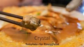  Presentation with snack gluten free food various - Colorful slide set enhanced with woman eat traditional taiwanese snack of oyster omelet backdrop and a gold colored foreground