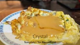  Presentation with oyster - Amazing presentation design having woman-eat-traditional-taiwanese-snack backdrop and a yellow colored foreground