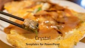  Presentation with oyster - Audience pleasing slide set consisting of woman-eat-traditional-taiwanese-snack backdrop and a gold colored foreground