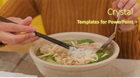  Presentation with eat - Beautiful slide set featuring woman-eat-vietnam-noodles-bowl backdrop and a tawny brown colored foreground