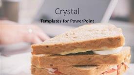  Presentation with breakfast sandwich - Cool new PPT theme with woman eating a breakfast sandwich and drinking coffee while working with a laptop backdrop and a light gray colored foreground