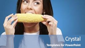  Presentation with corn cob - PPT layouts consisting of woman eating a delicious corncob background and a teal colored foreground