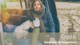  Presentation with forest road - Slide deck consisting of woman-eating-a-hot-dish background and a mint green colored foreground