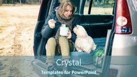  Presentation with forest road - Colorful slide deck enhanced with woman-eating-a-hot-dish backdrop and a ocean colored foreground