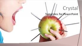  Presentation with needles - Slides featuring woman eating an apple with needles throat pain concept background and a white colored foreground