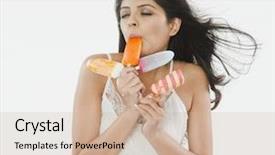  Presentation with ice cream - Presentation theme enhanced with woman eating an ice cream background and a  colored foreground