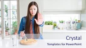  Presentation with lathe cutting tools - PPT layouts with woman eating and cutting chess background and a sky blue colored foreground