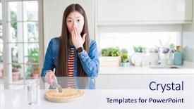  Presentation with eating - Slide deck enhanced with woman eating and cutting chess background and a sky blue colored foreground