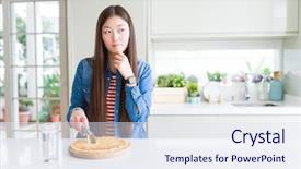  Presentation with cutting tools engineering milling - Presentation theme having woman eating and cutting chess background and a sky blue colored foreground