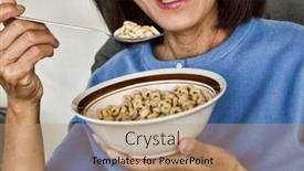  Presentation with breakfast cereal - Audience pleasing presentation theme consisting of woman-eating-breakfast-cereal backdrop and a coral colored foreground
