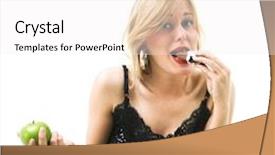  Presentation with candy - Slide deck with guilty conscience - woman eating candy instead background and a white colored foreground