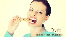  Presentation with candy cane - Colorful slide set enhanced with woman eating cereal candy bar backdrop and a cream colored foreground