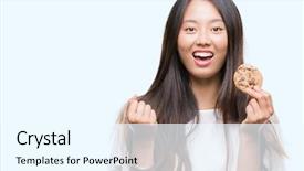  Presentation with chocolate chip cookie - Slides enhanced with woman eating chocolate chip cookie background and a  colored foreground