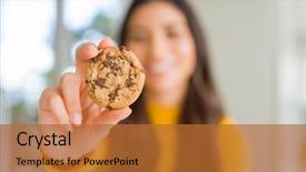  Presentation with chocolate - Theme with woman eating chocolate chips cookie background and a red colored foreground