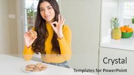  Presentation with chocolate - Cool new presentation design with woman eating chocolate chips cookie backdrop and a  colored foreground