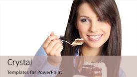  Presentation with cupcake - Slide set having birthday wishes - woman eating cupcake background and a coral colored foreground