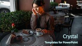  Presentation with recipe chocolate cafe - Slide deck featuring woman eating delicious chocolate cake background and a  colored foreground