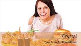  Presentation with fast food - Slides having woman eating fast food isolated background and a yellow colored foreground