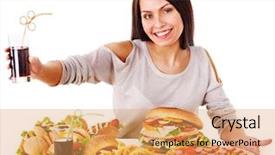  Presentation with fast food - Slide deck consisting of woman eating fast food isolated background and a yellow colored foreground