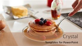  Presentation with pancake - PPT layouts featuring woman-eating-freshly-made-pancakes background and a coral colored foreground