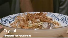  Presentation with japanese - Audience pleasing PPT theme consisting of woman eating fried japanese udon backdrop and a coral colored foreground