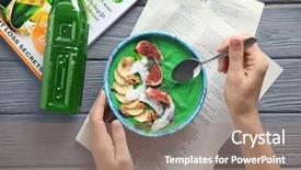  Presentation with spirulina - Colorful theme enhanced with woman eating green spirulina smoothie backdrop and a coral colored foreground