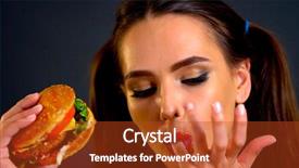  Presentation with black girl - Colorful PPT theme enhanced with woman eating hamburger girl wants backdrop and a crimson colored foreground