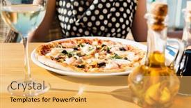  Presentation with seafood - Beautiful presentation featuring woman-eating-italian-seafood-pizza backdrop and a yellow colored foreground