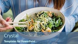  Presentation with shrimps - PPT theme featuring woman-eating-noodle-with-shrimps background and a  colored foreground