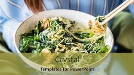  Presentation with korean food instant noodle - Theme having woman-eating-noodle-with-shrimps background and a yellow colored foreground