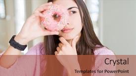  Presentation with eating - Slide set with woman eating pink chocolate chip background and a red colored foreground