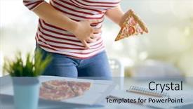  Presentation with pizza - Beautiful slide deck featuring colon health - woman eating pizza backdrop and a light blue colored foreground