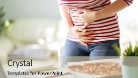  Presentation with pizza - Amazing slide set having colon health - woman eating pizza backdrop and a soft green colored foreground