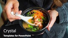  Presentation with ramen - Audience pleasing presentation design consisting of woman eating ramen in the cafe backdrop and a black colored foreground