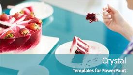  Presentation with tea cake - Theme featuring woman eating red velvet cake background and a teal colored foreground