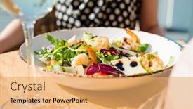  Presentation with cafe - PPT layouts with woman-eating-salad-in-cafe background and a  colored foreground