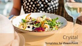  Presentation with cafe - Presentation theme enhanced with woman-eating-salad-in-cafe background and a  colored foreground