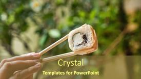  Presentation with sushi - PPT theme enhanced with woman-eating-sushi background and a tawny brown colored foreground