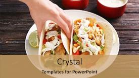  Presentation with taco - Colorful theme enhanced with woman eating tasty fish taco backdrop and a yellow colored foreground