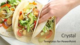  Presentation with fish tacos - Beautiful theme featuring woman eating tasty fish tacos backdrop and a  colored foreground