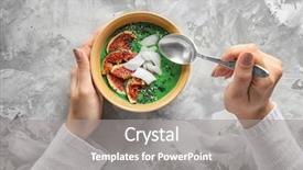  Presentation with vegan food - Audience pleasing theme consisting of woman eating yummy spirulina smoothie backdrop and a gray colored foreground