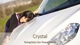  Presentation with woman car driver map - Audience pleasing presentation theme consisting of woman embracing her new car backdrop and a  colored foreground