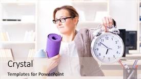  Presentation with employee working in industry - Slide deck with woman employee going to sports background and a lemonade colored foreground