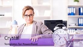  Presentation with sports - Slide set consisting of woman employee going to sports background and a  colored foreground