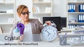  Presentation with sports - PPT layouts consisting of woman employee going to sports background and a  colored foreground