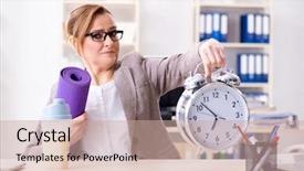  Presentation with sports - Presentation design with woman employee going to sports background and a coral colored foreground