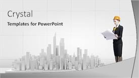  Presentation with woman engineer - Slides featuring woman-engineer-in-hardhat-examining background and a white colored foreground